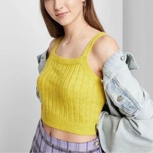 NWT Yellow Sweater Knit Crop Top Tank Cropped Strappy Sleeveless New Wild Fable